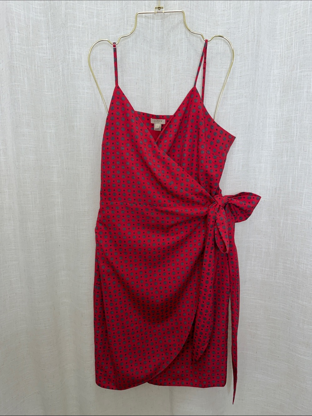 J. Crew Red Printed Wrap Tie-Shoulder Dress Size 12 Excellent Condition